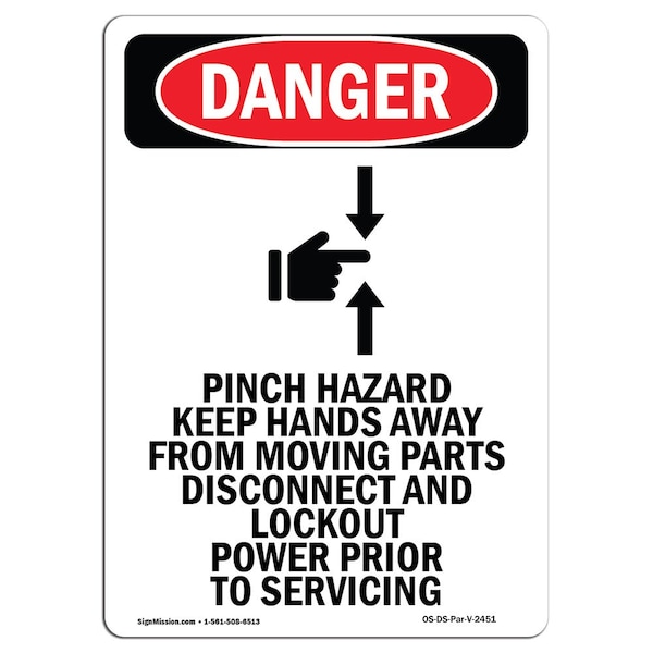 Safety Sign, OSHA Danger, 24" Height, Aluminum, Pinch Hazard Keep, Portrait